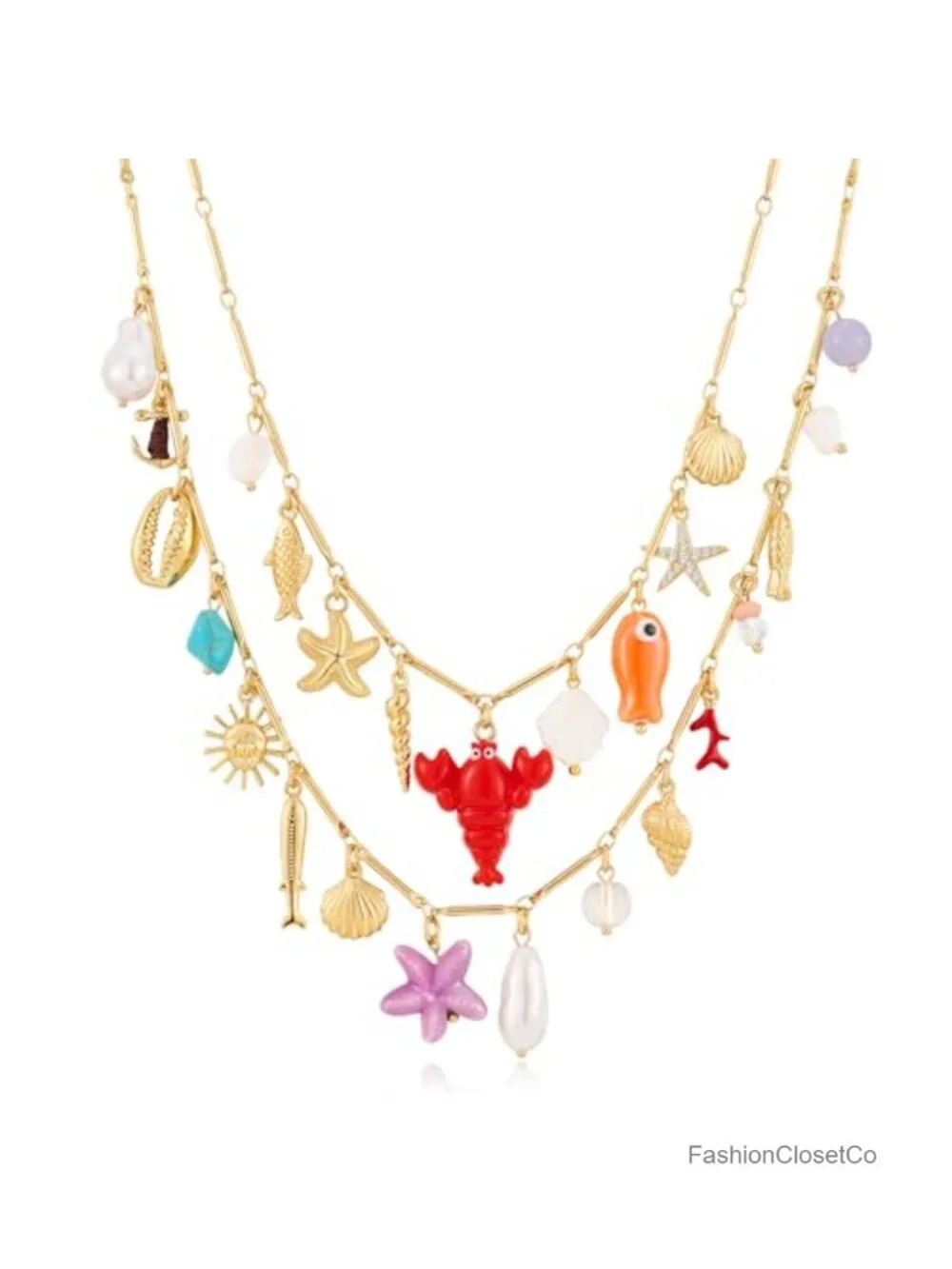 Layered Sea Shell Necklace Starfish Pendant Summer Beach Jewelry
